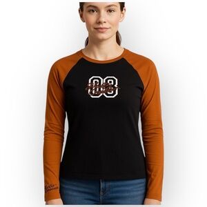 EUC Harley-Davidson Orange & Black Raglan Long Sleeve Tee – Size Small